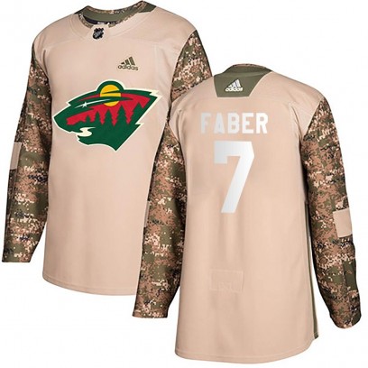 Youth Authentic Minnesota Wild Brock Faber Adidas Veterans Day Practice Jersey - Camo