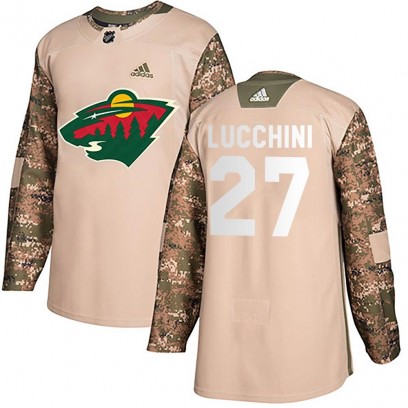 Youth Authentic Minnesota Wild Jacob Lucchini Adidas Veterans Day Practice Jersey - Camo
