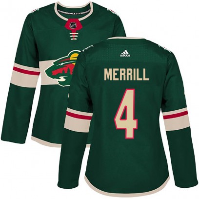 Women's Authentic Minnesota Wild Jon Merrill Adidas Home Jersey - Green