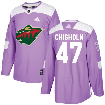 Youth Authentic Minnesota Wild Declan Chisholm Adidas Fights Cancer Practice Jersey - Purple