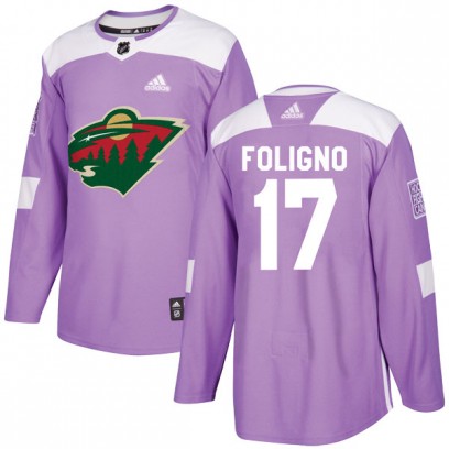 Youth Authentic Minnesota Wild Marcus Foligno Adidas Fights Cancer Practice Jersey - Purple