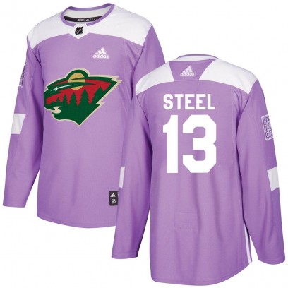 Youth Authentic Minnesota Wild Sam Steel Adidas Fights Cancer Practice Jersey - Purple