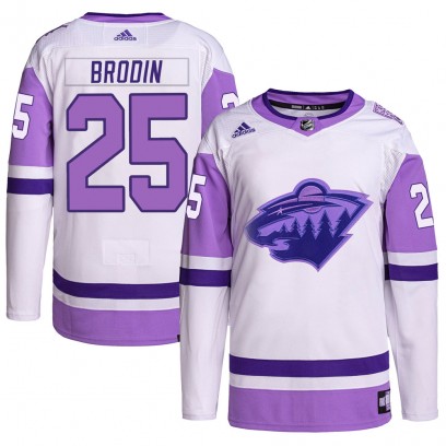 Men's Authentic Minnesota Wild Jonas Brodin Adidas Hockey Fights Cancer Primegreen Jersey - White/Purple