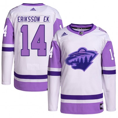 Men's Authentic Minnesota Wild Joel Eriksson Ek Adidas Hockey Fights Cancer Primegreen Jersey - White/Purple