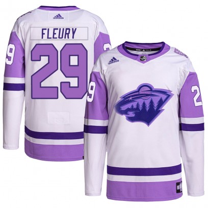 Men's Authentic Minnesota Wild Marc-Andre Fleury Adidas Hockey Fights Cancer Primegreen Jersey - White/Purple