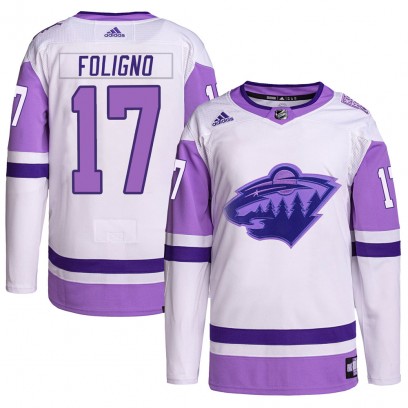 Men's Authentic Minnesota Wild Marcus Foligno Adidas Hockey Fights Cancer Primegreen Jersey - White/Purple