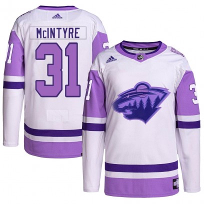Men's Authentic Minnesota Wild Zane McIntyre Adidas Hockey Fights Cancer Primegreen Jersey - White/Purple