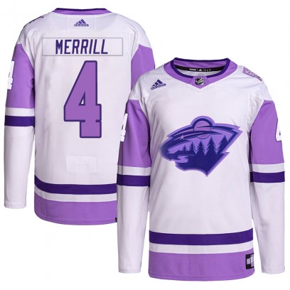 Men's Authentic Minnesota Wild Jon Merrill Adidas Hockey Fights Cancer Primegreen Jersey - White/Purple