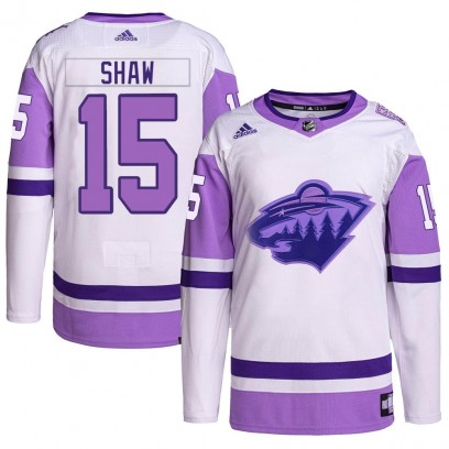 Men's Authentic Minnesota Wild Mason Shaw Adidas Hockey Fights Cancer Primegreen Jersey - White/Purple