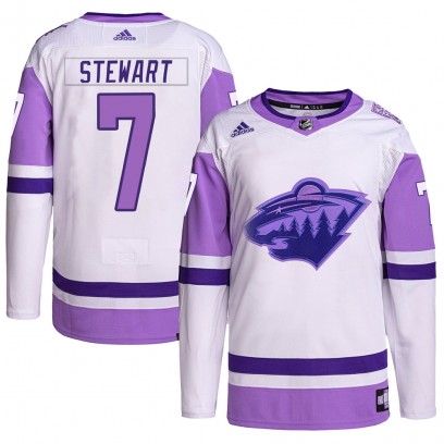 Men's Authentic Minnesota Wild Chris Stewart Adidas Hockey Fights Cancer Primegreen Jersey - White/Purple