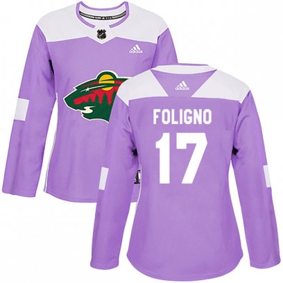 Women's Authentic Minnesota Wild Marcus Foligno Adidas Fights Cancer Practice Jersey - Purple