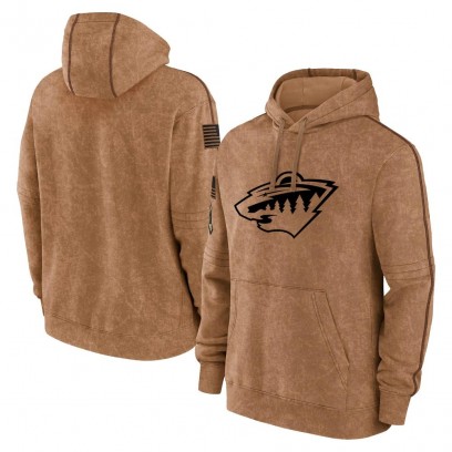 Youth Minnesota Wild 2023 Salute to Service Club Pullover Hoodie - Brown