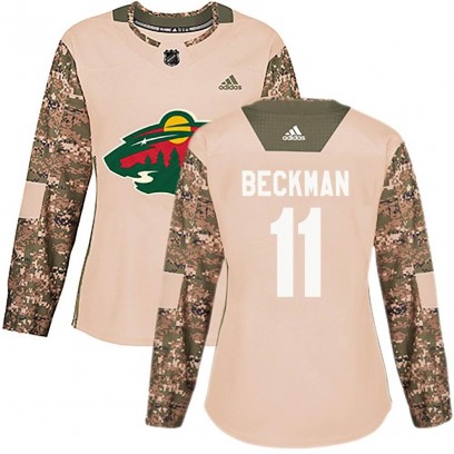 Women's Authentic Minnesota Wild Adam Beckman Adidas Veterans Day Practice Jersey - Camo