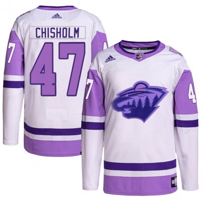 Youth Authentic Minnesota Wild Declan Chisholm Adidas Hockey Fights Cancer Primegreen Jersey - White/Purple