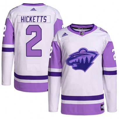 Youth Authentic Minnesota Wild Joe Hicketts Adidas Hockey Fights Cancer Primegreen Jersey - White/Purple