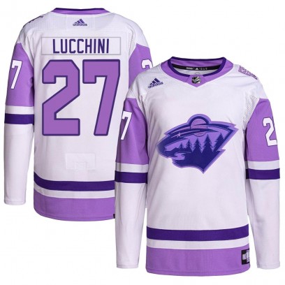 Youth Authentic Minnesota Wild Jacob Lucchini Adidas Hockey Fights Cancer Primegreen Jersey - White/Purple