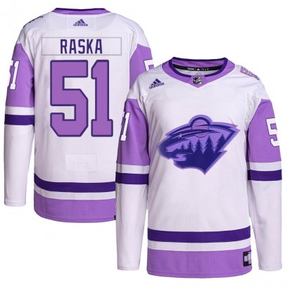 Youth Authentic Minnesota Wild Adam Raska Adidas Hockey Fights Cancer Primegreen Jersey - White/Purple