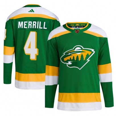 Men's Authentic Minnesota Wild Jon Merrill Adidas Reverse Retro 2.0 Jersey - Green
