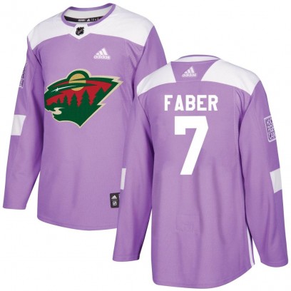 Men's Authentic Minnesota Wild Brock Faber Adidas Fights Cancer Practice Jersey - Purple