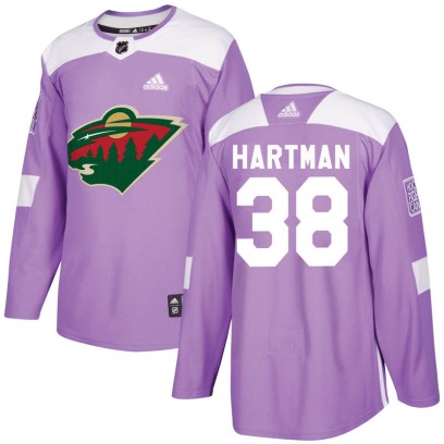 Men's Authentic Minnesota Wild Ryan Hartman Adidas Fights Cancer Practice Jersey - Purple