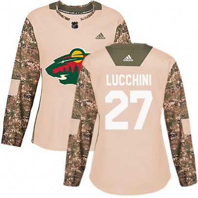 Women's Authentic Minnesota Wild Jacob Lucchini Adidas Veterans Day Practice Jersey - Camo